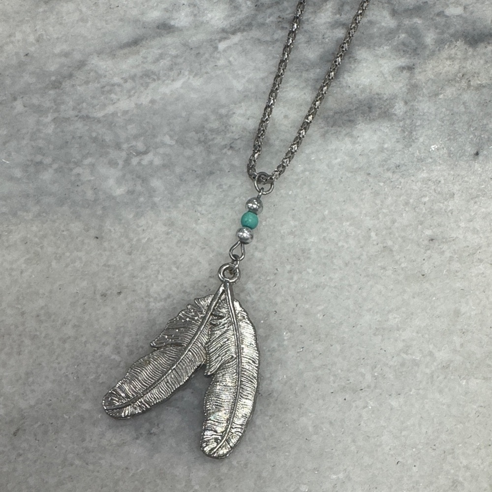 Silver Feather Pendant Necklace - Picture 2 of 2